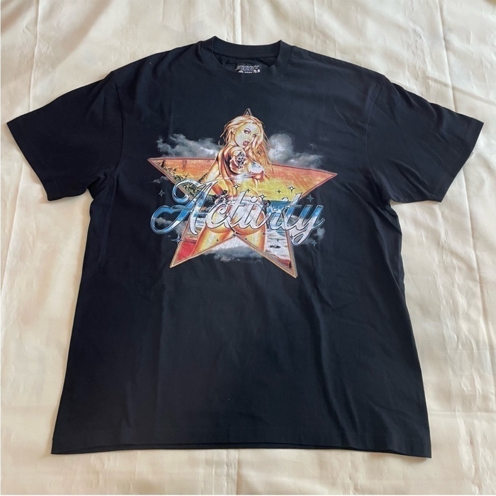 Activity- Unisex Black Graphic Tee with Blonde Women Edgy Streetwear Hype XL